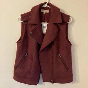 Philosophy women’s maroon red burgundy Moto zipper vest size small - NWT!